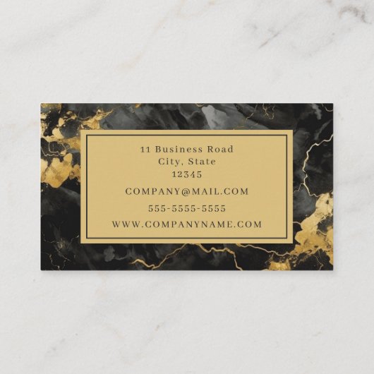 Script Naam Monogram Zwart en Goud Marmer Visitekaartje (Achterkant)