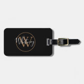 Script Naam Monogram Zwarte Gouden Bagage Label (Voorkant horizontaal)