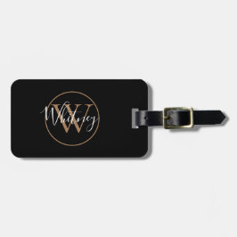 Script Naam Monogram Zwarte Gouden Bagage Label