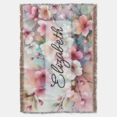 Script naam op waterverf roze bloemen deken (Voorkant Verticaal)