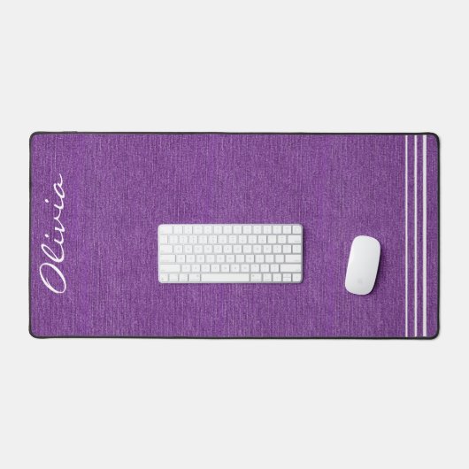 Script naam, Paarse denim print, witte accenten Bureaumat (Keyboard & Muis)