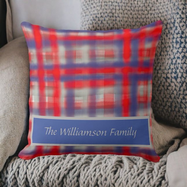 Script naam plaid rood blauw grijs waterverf moder kussen (Creator heeft geüpload)