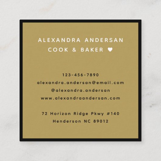 Script Naam Professioneel Goud Zwart Modern Elegan Vierkante Visitekaartje (Achterkant)