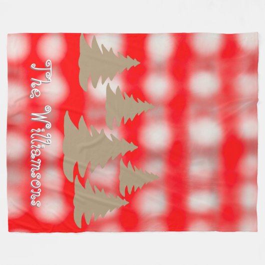 Script naam schattige tartan rood wit goud bomen fleece deken (Voorkant (Horizontaal))