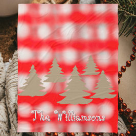 Script naam schattige tartan rood wit goud bomen fleece deken