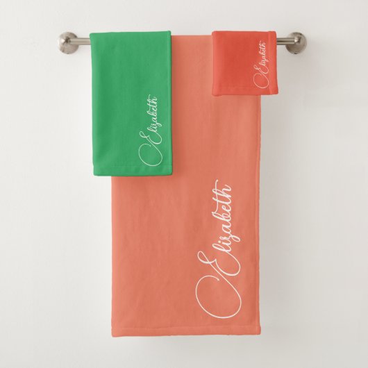 Script naam veranderlijke kleuren zalm Sinaasappel Bad Handdoek (Insitu)