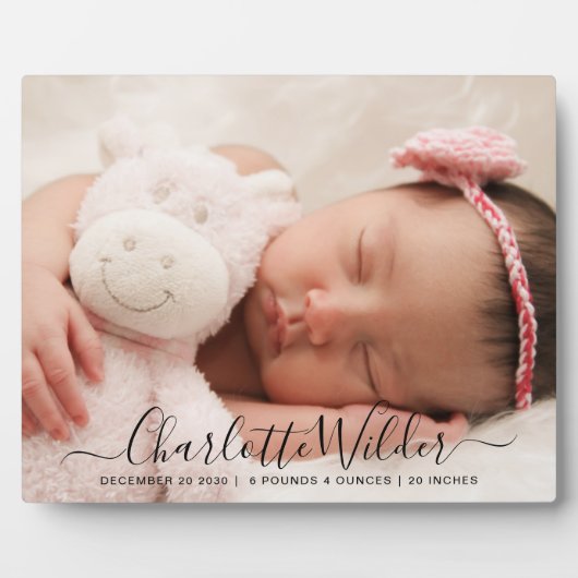 Script Name Baby Foto Birth Stats Plaque Fotoplaat (Voorkant)