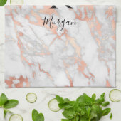 Script Name/Blk Monogram, White & Roos Gold Marble Theedoek (Gevouwen)