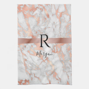 Script Name/Blk Monogram, White & Roos Gold Marble Theedoek