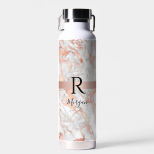 Script Name/Blk Monogram, White & Roos Gold Marble Waterfles