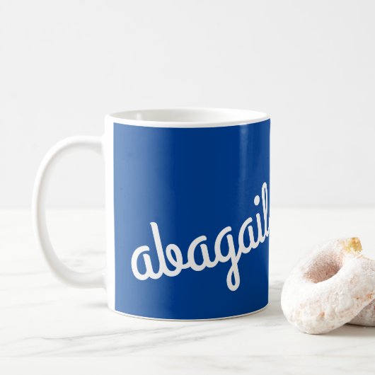Script Name Custom Gift Navy Blue White Coffee Mok (Met donut)