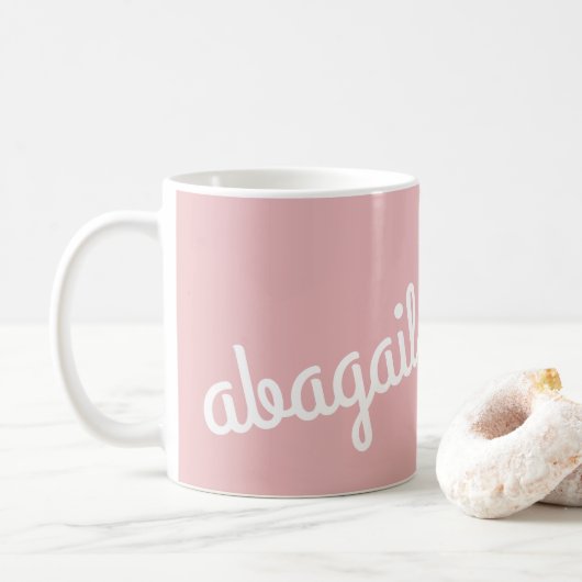 Script Name Custom Gift Pink White Coffee Mok (Met donut)