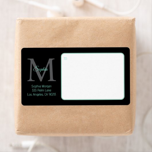 Script Name Large Monogram, Blauwgroen & Zwart Ver Etiket (Insitu)