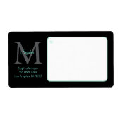 Script Name Large Monogram, Blauwgroen & Zwart Ver Etiket (Voorkant)