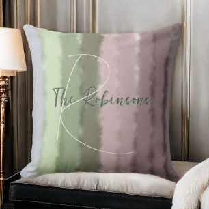 Script name monogram ombre paarse groene strepen kussen
