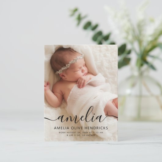 Script Name Photo Birth Announcement Briefkaart (Staand voorkant)