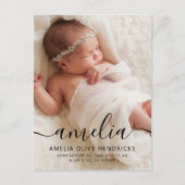 Script Name Photo Birth Announcement Briefkaart (Voorkant)