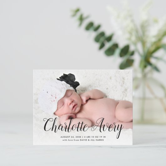 Script Name Photo Birth Announcement Briefkaart (Staand voorkant)