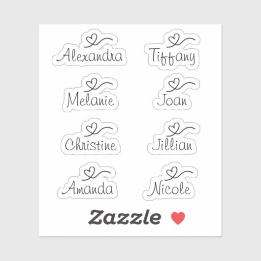 Script Name Sticker met hart Vinyl Sticker (Vel)