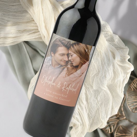 Script Namen Foto-overlay Terracotta Bruiloft Wijn Etiket