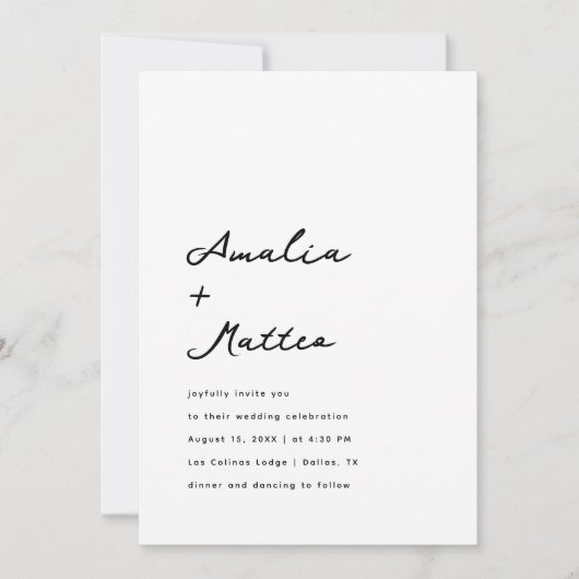 Script Namen Minimalist Clean Plain White Wedding Kaart (Voorkant)