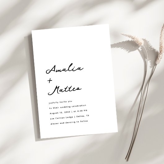 Script Namen Minimalist Clean Plain White Wedding Kaart