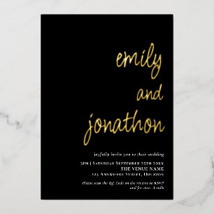 Script Namen QR Code Huwelijk Zwart Luxe Folie Uitnodiging