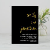 Script Namen QR Code Huwelijk Zwart Luxe Folie Uitnodiging (Staand Voorkant)