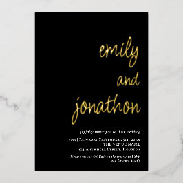 Script Namen QR-code Trouwen Zwart Luxe Folie Uitnodiging