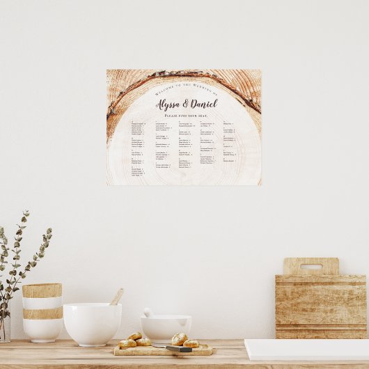 Script Namen Rustieke Bruiloft Boom ringen zitplaa Poster (Keuken)