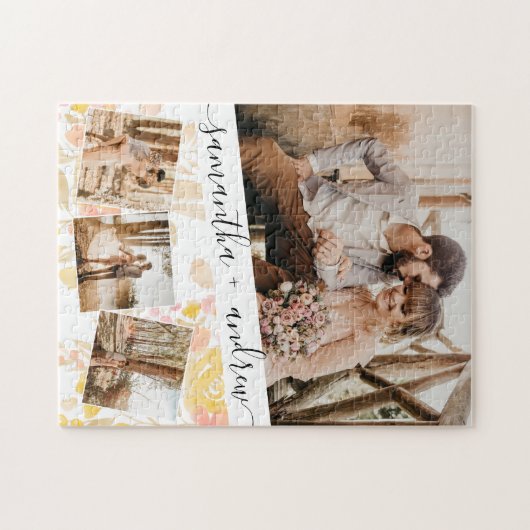 Script names 4 foto-collage grid florale bruiloft legpuzzel (Horizontaal)