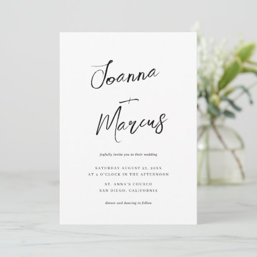 Script Names Simple Minimal Casual Wedding Invite Kaart (Staand voorkant)
