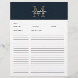 Script Navy Blau Metallic Gouden Monogram Recept