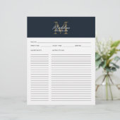 Script Navy Blau Metallic Gouden Monogram Recept (Staand voorkant)