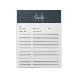 Script Navy Blau Metallic Gouden Monogram Recept Notitieblok