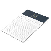 Script Navy Blau Metallic Gouden Monogram Recept Notitieblok (Schuin)