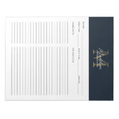 Script Navy Blau Metallic Gouden Monogram Recept Notitieblok (Voorkant)