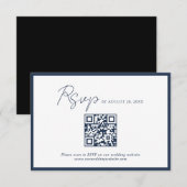 Script Navy Blauwe Rand QR Code Huwelijk Rsvp Informatiekaartje (Voorkant / Achterkant)