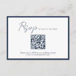Script Navy Blauwe Rand QR Code Huwelijk Rsvp Informatiekaartje