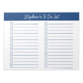 Script Navy Blue 8.5x11 Two Column Checklist Notitieblok (Voorkant)