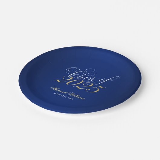 Script Navy Blue Faux Gold 2025 Afstudeerfeest Papieren Bordje (Gekanteld)