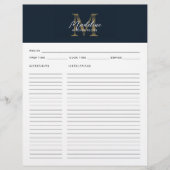 Script Navy Blue Metallic Gold Monogram Recipe (Voorkant)