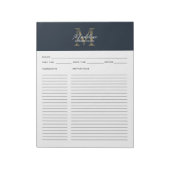 Script Navy Blue Metallic Gold Monogram Recipe Notitieblok (Linkerzijde)