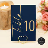 Script Navy Gold Bruiloft Afdrukbaar Tafelnummer
