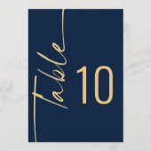 Script Navy Gold Bruiloft Afdrukbaar Tafelnummer (Voorkant)