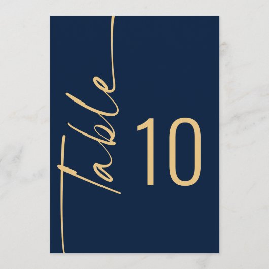 Script Navy Gold Bruiloft Afdrukbaar Tafelnummer (Voorkant)