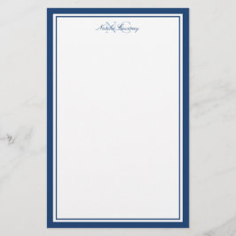 Script Navyblauw Twee Rand Monogram Verticaal Briefpapier