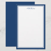 Script Navyblauw Twee Rand Monogram Verticaal Briefpapier (Voorkant / Achterkant)