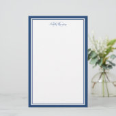 Script Navyblauw Twee Rand Monogram Verticaal Briefpapier (Staand voorkant)