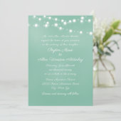 Script Neo Mint Teal Witte Slingerlichtjes Bruilof Kaart (Staand voorkant)